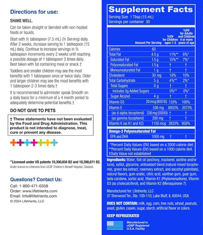 Lifetrients Speak+D Smooth — Kids Omega-3 Smoothie with Vitamin D3 — Sugar-Free, Xylitol Sweetened — Orange Vanilla — 15.2 oz