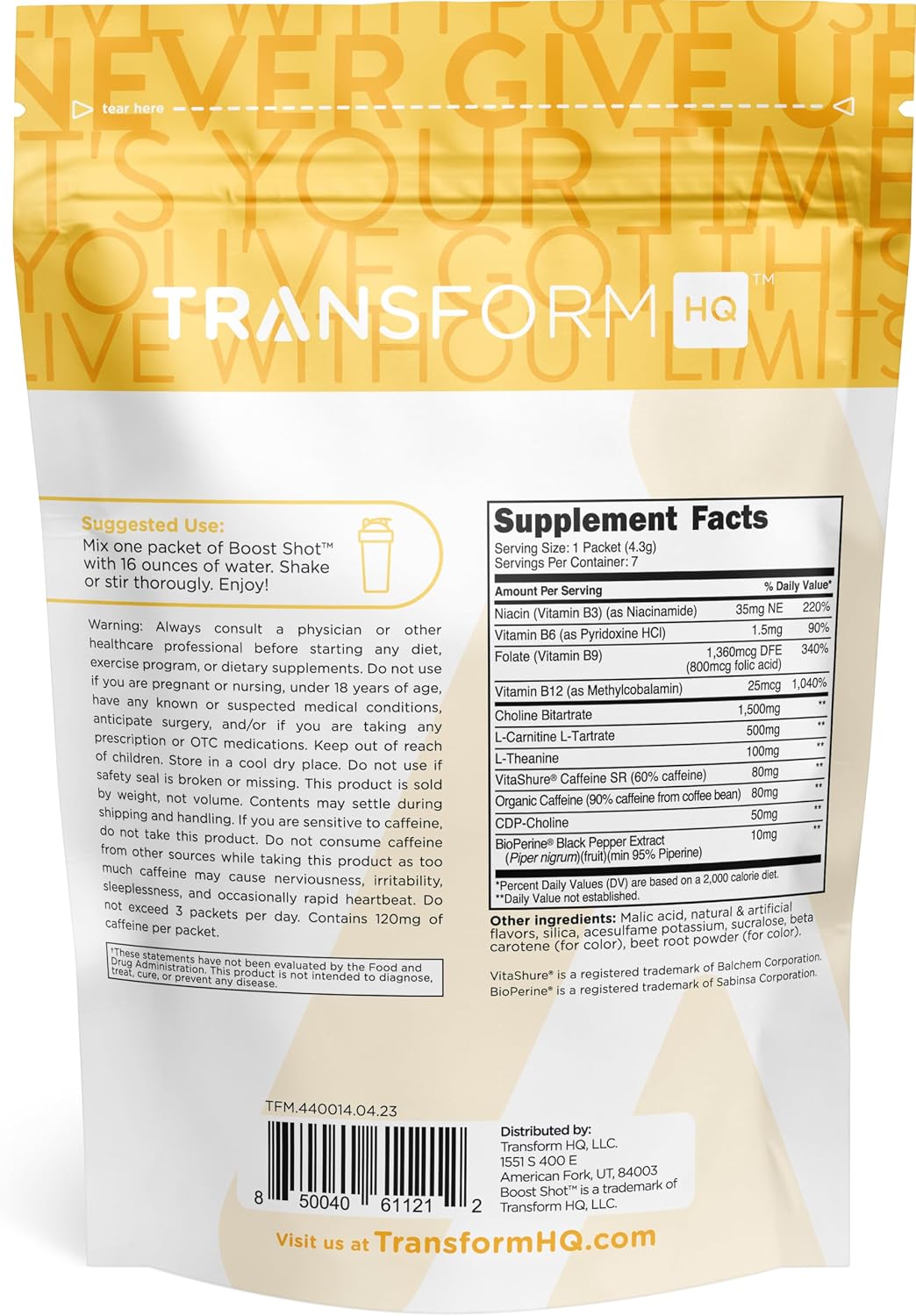 TransformHQ Boost Shot Powder Drink Stick Packets, Peach Mango, 7 Pack - görsel 2