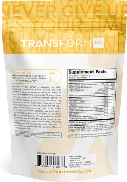 TransformHQ Boost Shot Powder Drink Stick Packets, Peach Mango, 7 Pack