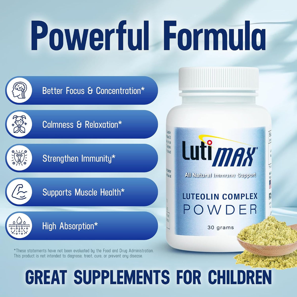 Lutimax Luteolin Complex Powder with Rutin - Nootropic Brain Supplement for Memory, Focus, and Immune Support (100 Servings) - görsel 3