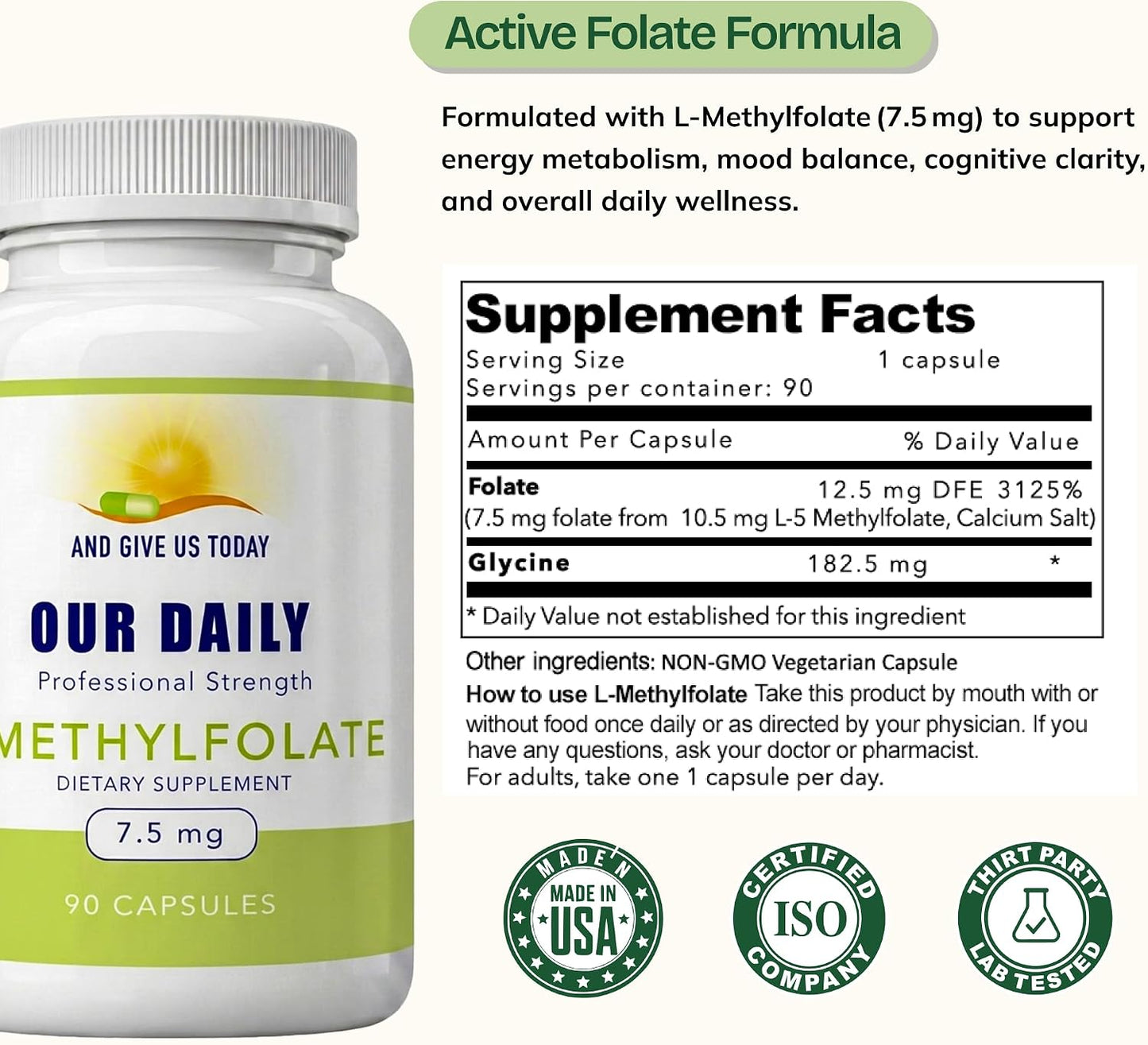 Our Daily Vites L-Methylfolate 7.5 mg – Active 5-MTHF Food Supplement – 90 Capsules - görsel 3