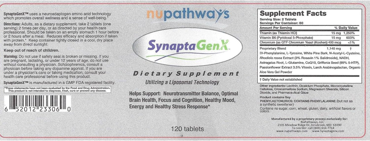 NuPathways SynaptaGenX (120 Tablets) - görsel 1