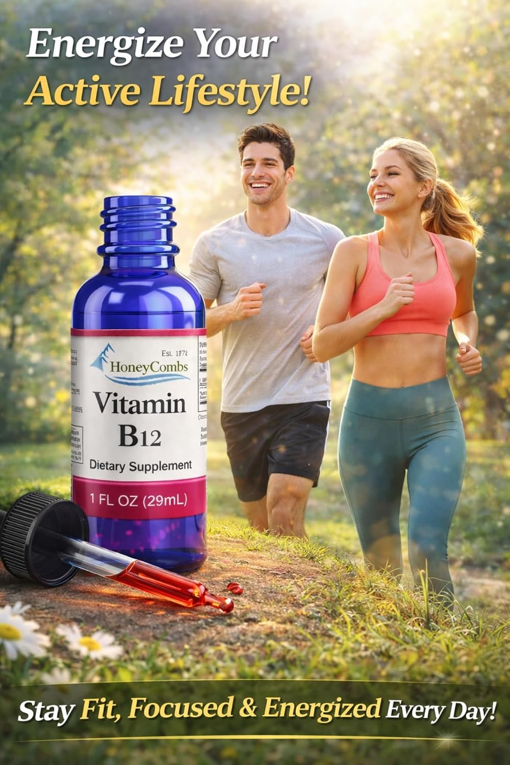HoneyCombs Liquid Vitamin B12 Drops - Sublingual Cyanocobalamin Supplement - görsel 4