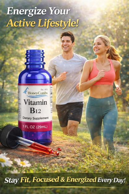 HoneyCombs Liquid Vitamin B12 Drops - Sublingual Cyanocobalamin Supplement