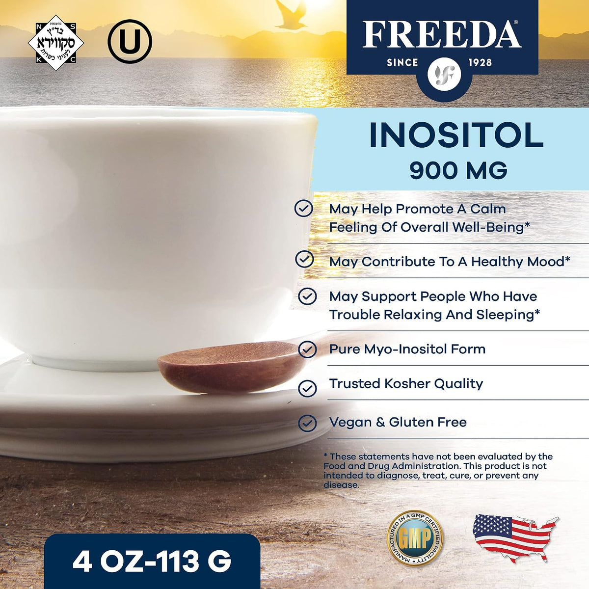 FREEDA Pure Myo-Inositol Powder – Unflavoured Single-Ingredient Inositol – 900 mg per Serving – 4 oz (113 g) - görsel 2