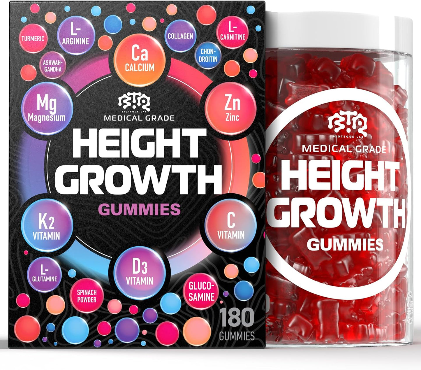 BIOTEQUELAB Height Growth Increase Gummies - Calcium, Magnesium, Zinc, Ashwagandha, Glucosamine Multivitamin for Teens, Kids, Adults - görsel 10