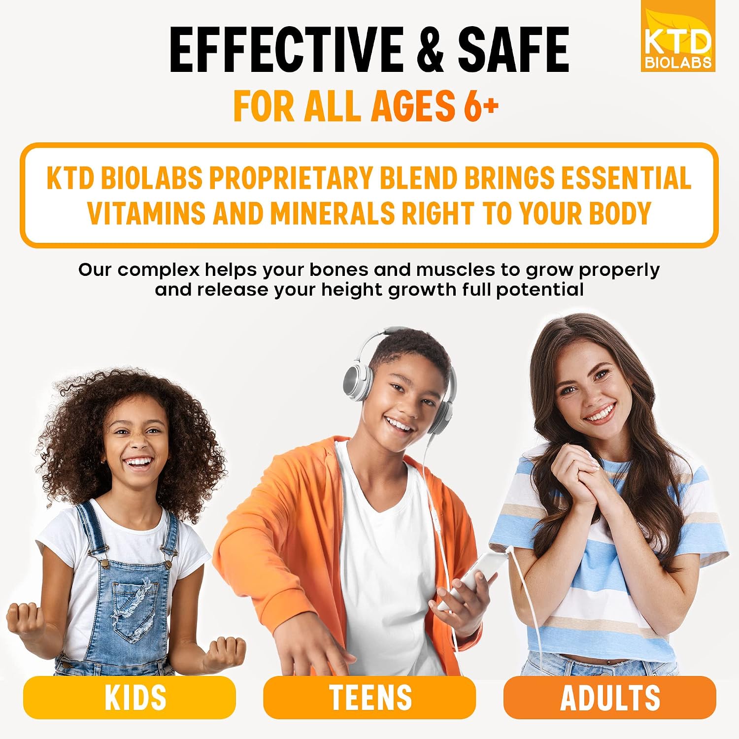 KTD BIOLABS Kids Height Growth Support Capsules - Daily Development Formula with Calcium, Vitamin D3, Zinc & Amino Acids - 120 Capsules (2 Pack) - görsel 4