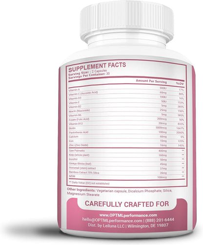 OPTML Hair and Nail Vitamins for Growth and Thickness, with Biotin, 60 Capsules