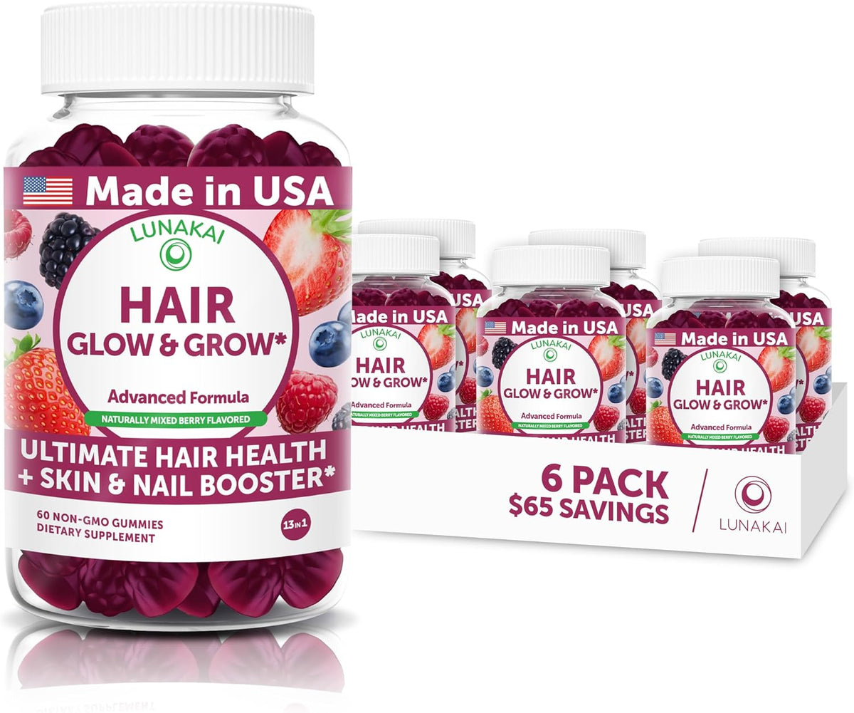 Lunakai USA-made Super Hair Gummies with Biotin, Zinc, Horsetail Extract & Saw Palmetto – Hair Growth Vitamins for Women & Men, 60 Gummies - görsel 9