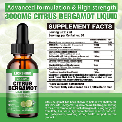 lickshine Citrus Bergamot Liquid Drops 3000mg - 2 Pack - High Absorption Liquid Supplement for Antioxidant & Immune Support, 120 ml Each