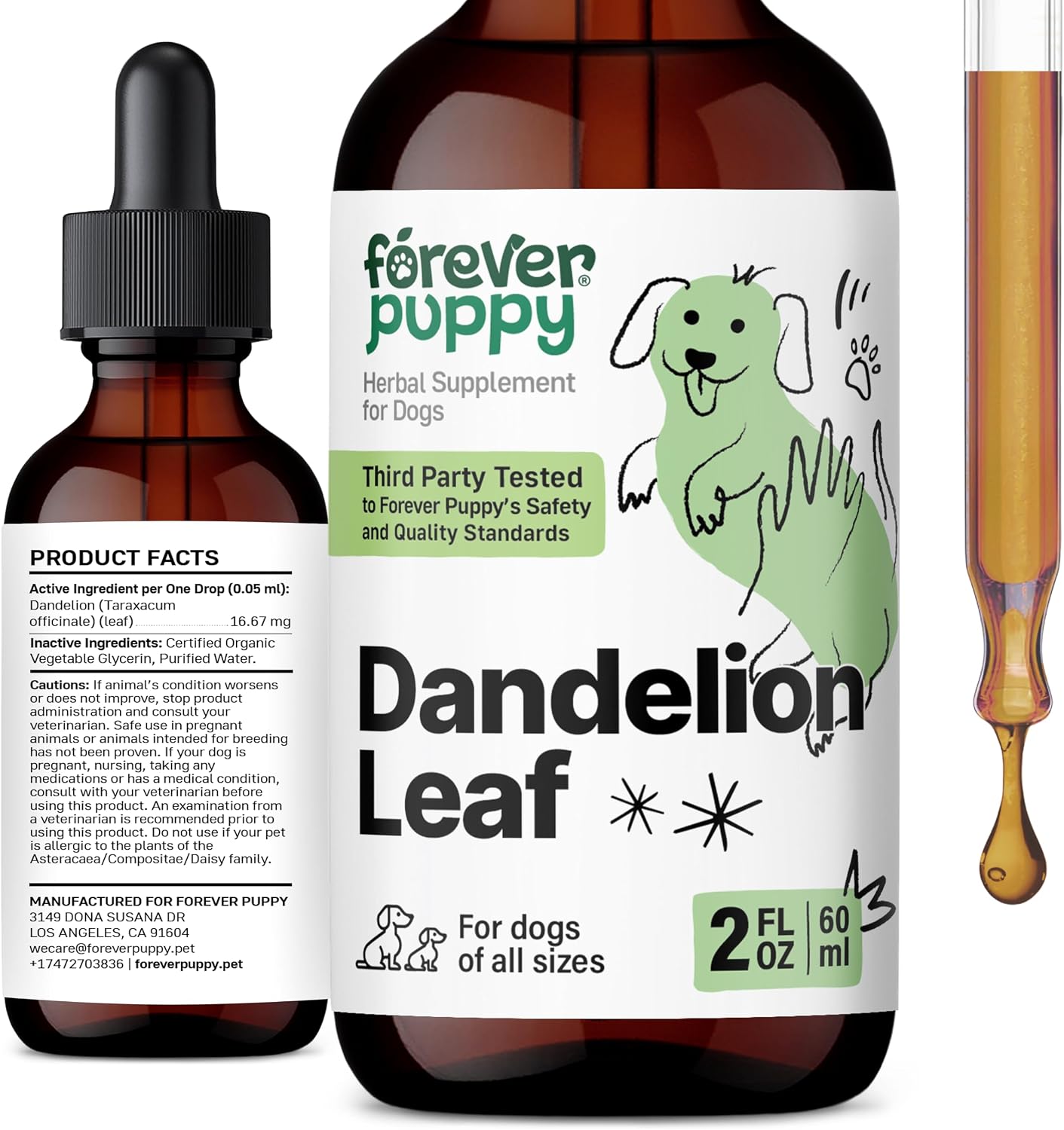 Forever Puppy Dandelion Leaf Drops for Dogs - Liquid Herbal Supplement for Kidney Support, 60 ml - görsel 1
