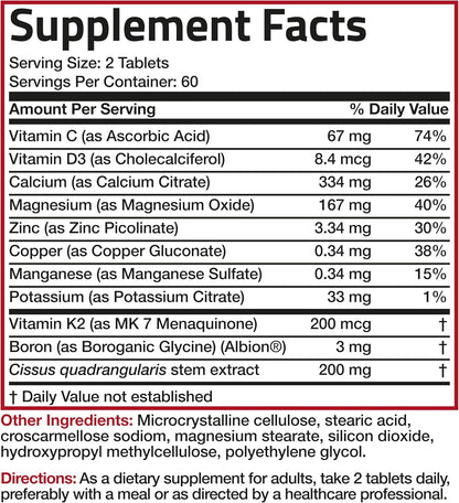 Bronson Bone Health & Strength Complex – High Potency with Vitamin K2 MK-7, Calcium, Magnesium, D3 – 120 Tablets
