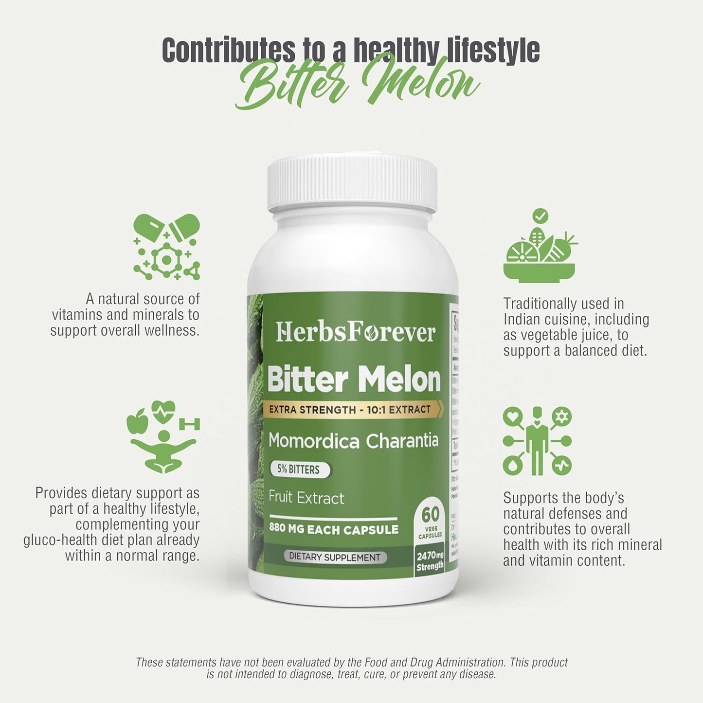 HerbsForever Bittermelon (Karela) Extra Strength (10:1) Extract – 880mg, 60 Veg Capsules - görsel 7