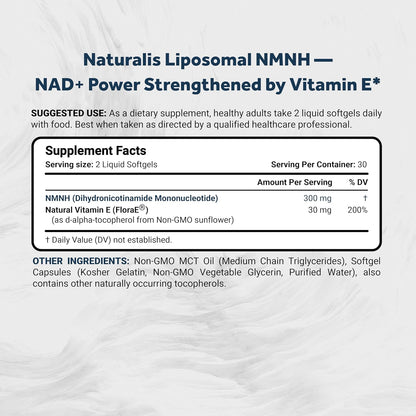 Naturalis Liposomal NMNH 300 mg – NAD+ Booster with Vitamin E (60 Soft gel capsules)