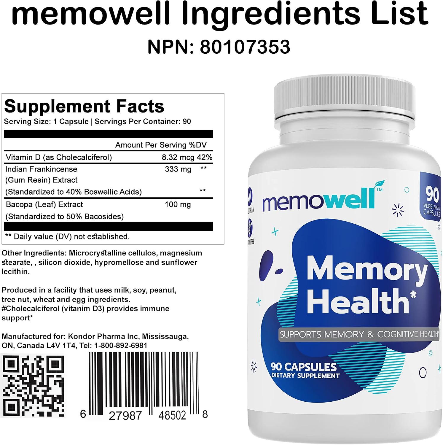 Memowell Brain Supplement - Advanced Memory Formula for Brain Health - 90 Capsules - Brain Booster for Memory, Clarity, Concentration - 30 Day Supply - görsel 2