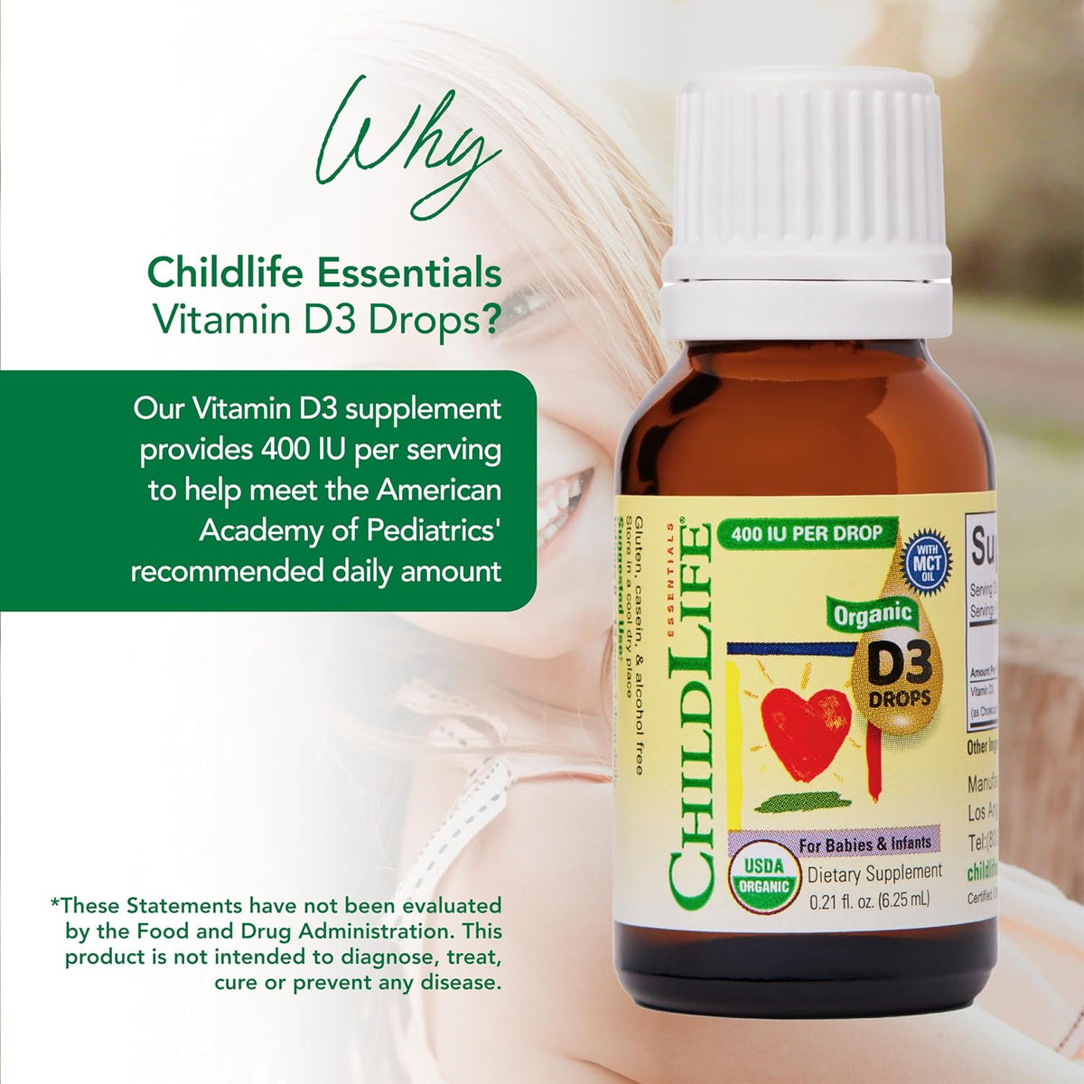ChildLife Essentials Organic Vitamin D3 Drops – for Infants & Newborns, 400 IU per Serving, USDA Organic, Flavourless (approx. 6 ml) - görsel 4