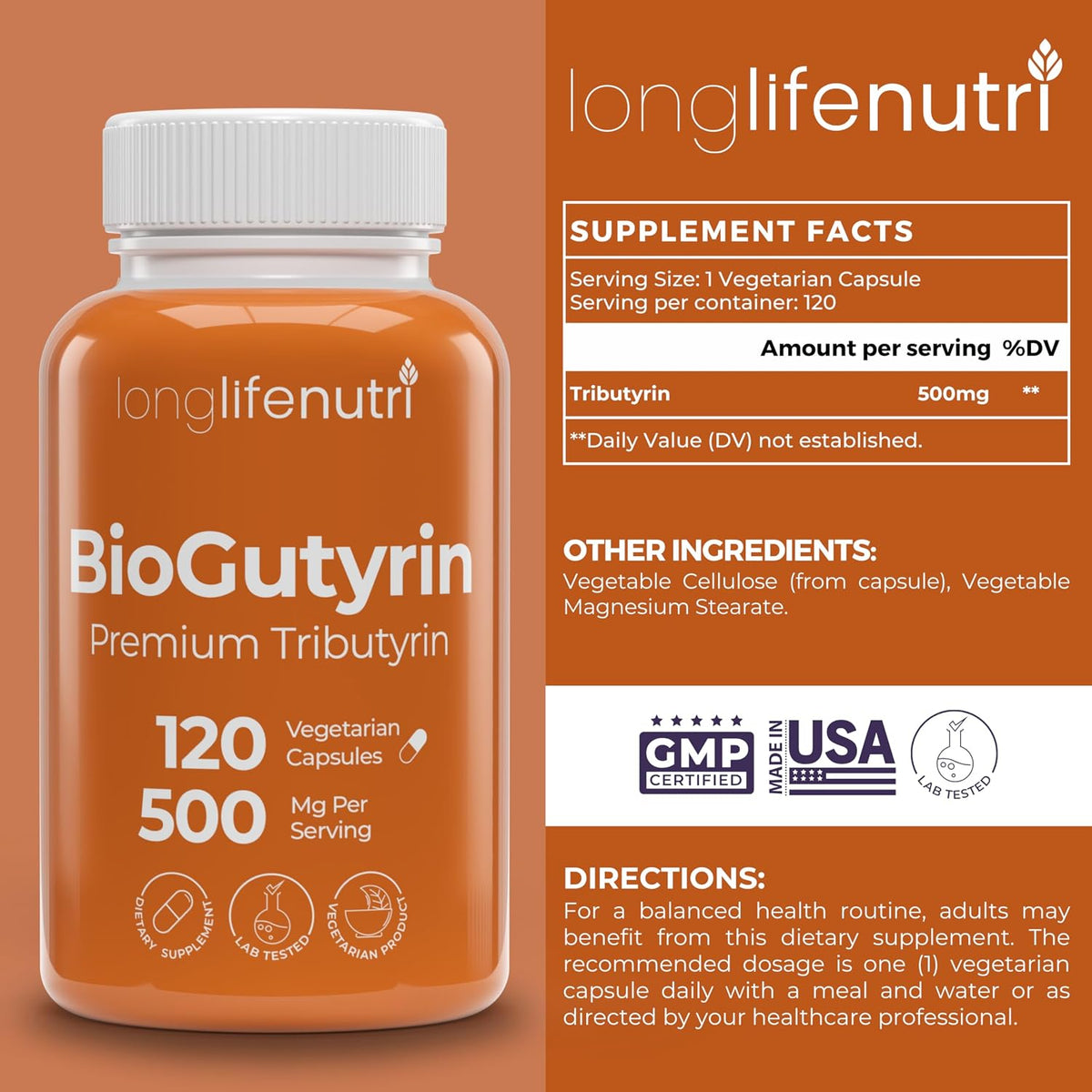 BioGutyrin – Tributyrin 500mg, Postbiotic Supplement for Gut Function and Nutrient Absorption, 120 Vegetarian Capsules - görsel 2