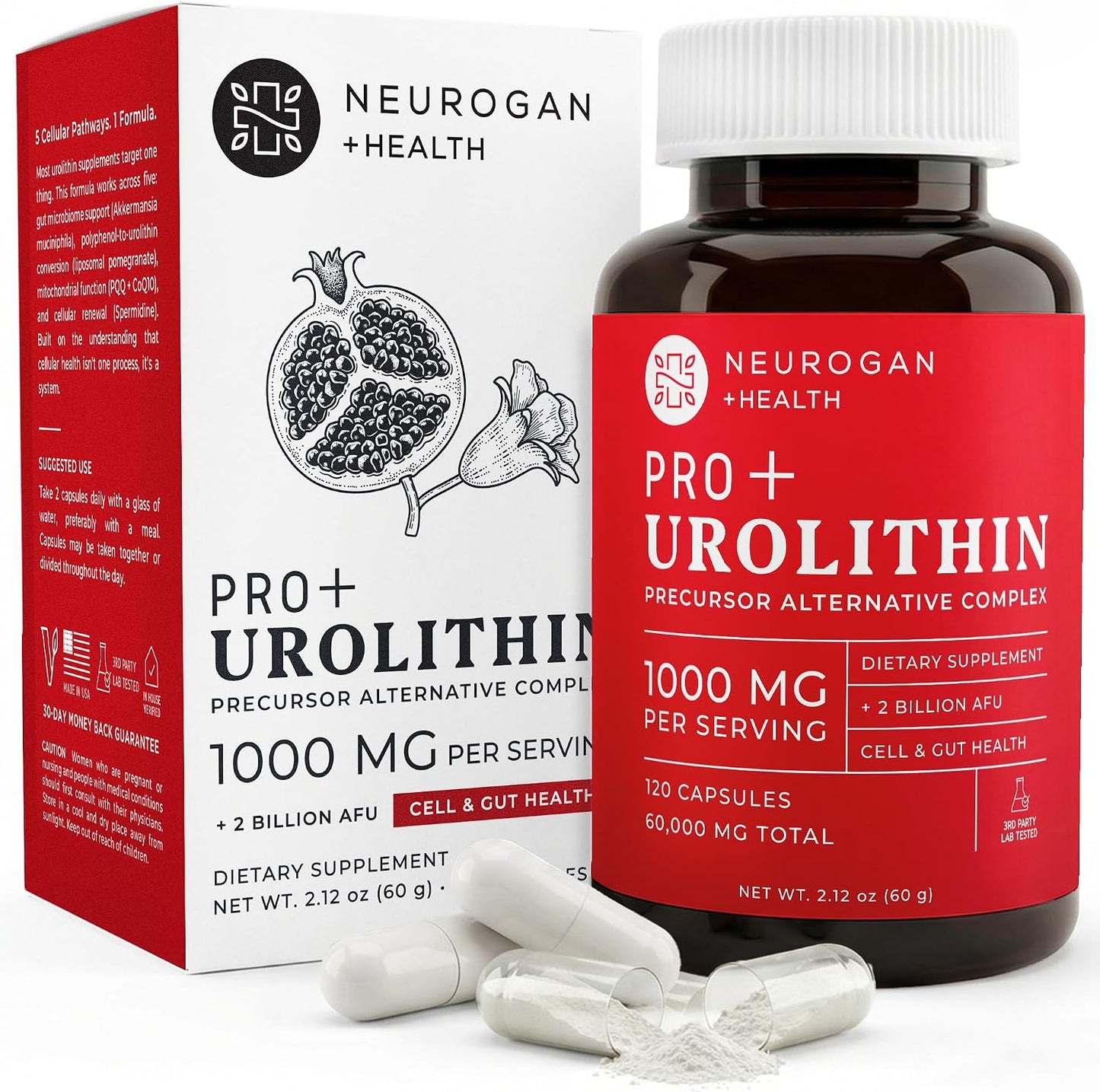 Neurogan Precursor Urolithin Pro+ Capsules – Mitochondrial Support & Energy, 1000 mg, 120 Count - görsel 1