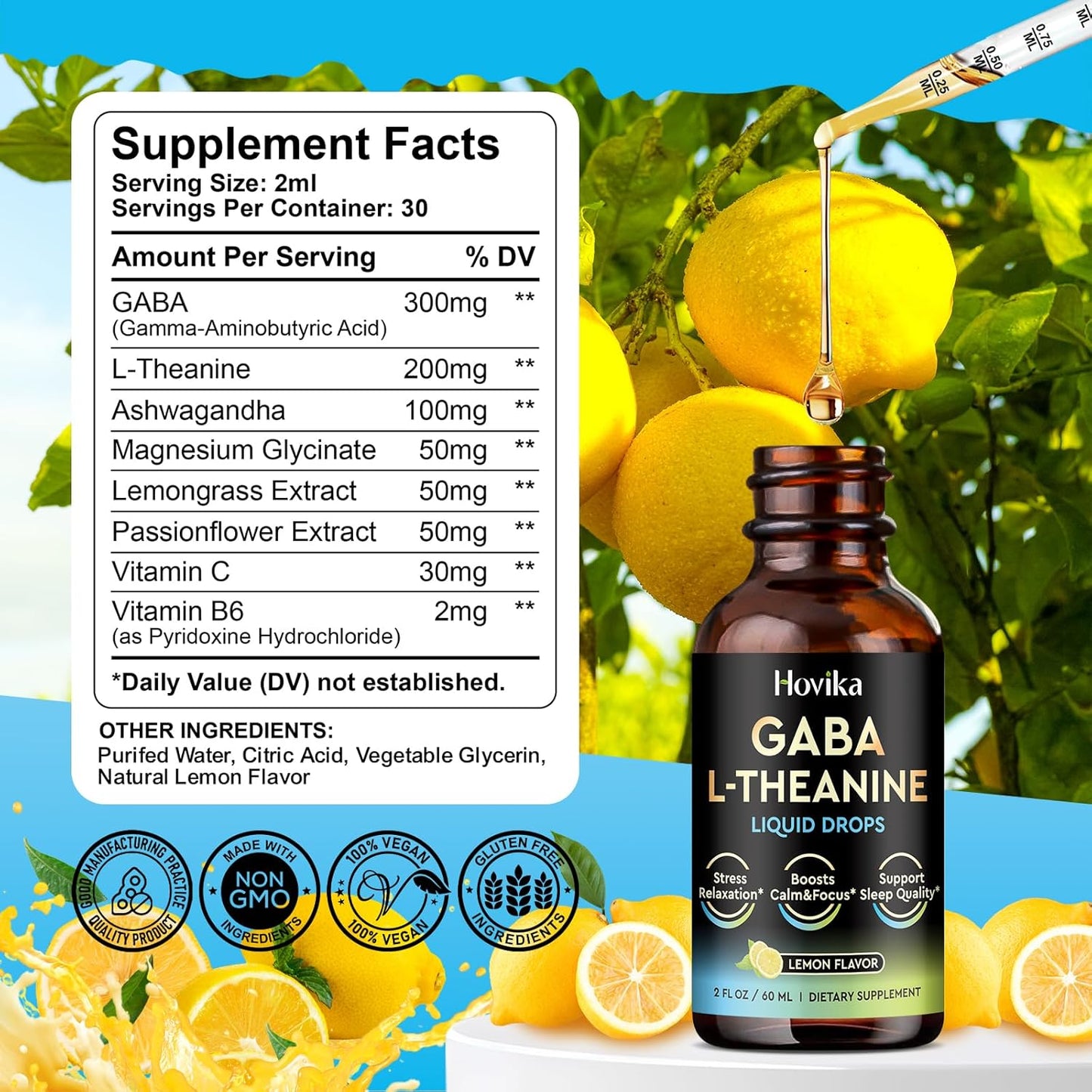 GABA L-Theanine Drops - Liquid Supplement with L-Theanine, Ashwagandha, Magnesium Glycinate, Vitamin C, B6 - Supports Sleep, Relaxation, Calm Mood & Focus - Lemon Flavour, 60 ml - görsel 7