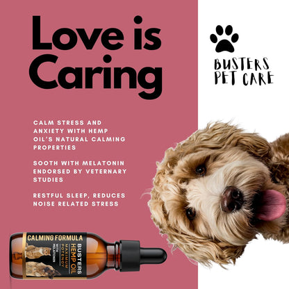 Buster's Cold Pressed Hemp Seed Oil for Dogs and Cats - Melatonin Calming Drops - 2-Pack Natural Pet Hemp Oil - Sleep Support Supplement