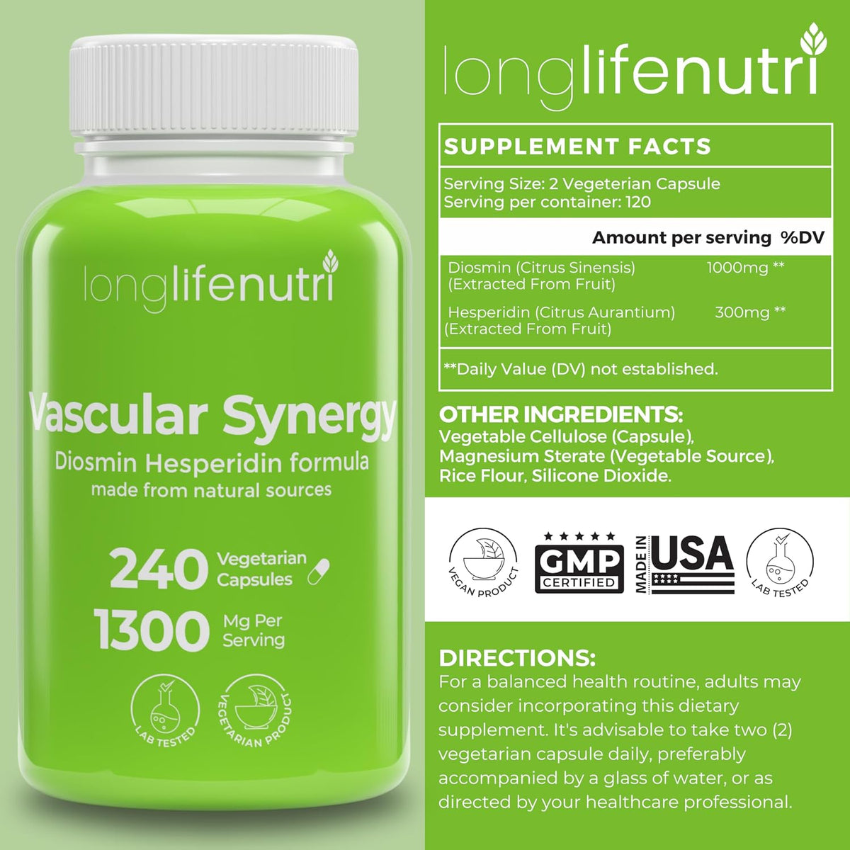 Diosmin Hesperidin Complex – Vascular Synergy 1000mg/300mg for Circulation & Vein Support (240 Capsules) - görsel 2