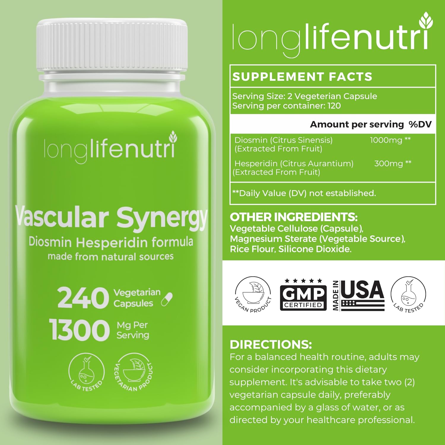 Diosmin Hesperidin Complex – Vascular Synergy 1000mg/300mg for Circulation & Vein Support (240 Capsules) - görsel 2