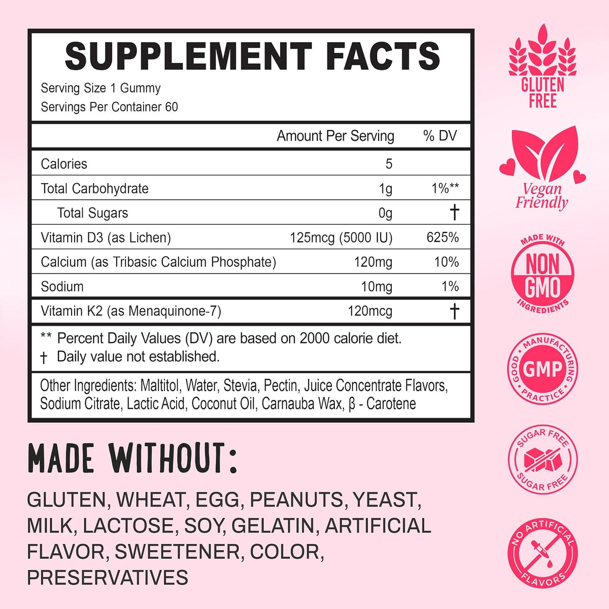 OH MY CHEWY Double-Flavoured Vitamin D3 K2 & Calcium Fluffy Gummies - 5000 IU D3, 120 mcg K2 (MK-7), 120 mg Calcium - Vegan & Non-GM - 60 Count - görsel 4