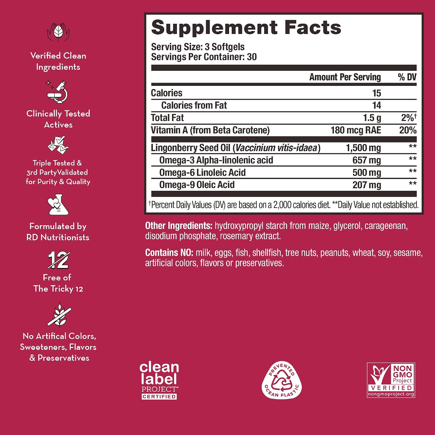 HUM Arctic Repair Skin Supplement with Omega 3, Vitamin E, A, and Lingonberry Seed Oil – 90 Vegan Softgels - görsel 3