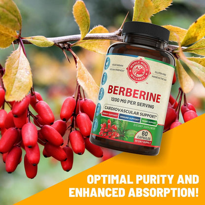 1200mg Berberine Herbal Health Capsules – Heart & Cardiovascular Support, 60 Capsules