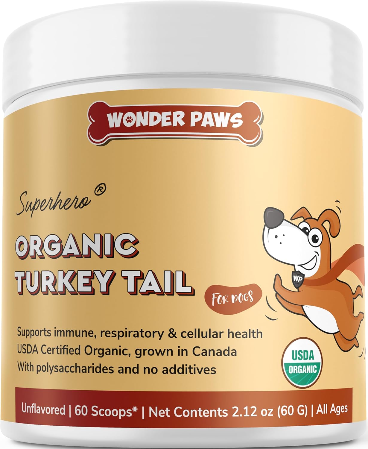 Wonder Paws Organic Turkey Tail Mushroom for Dogs – Immune Support Powder with Beta Glucans, 60 g - görsel 1