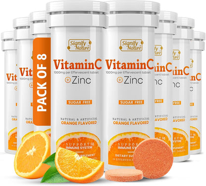 SIGNIFY NATURE Vitamin C 1000mg Effervescent Tablets with Zinc - Sugar-Free & Vegan - 80 Count