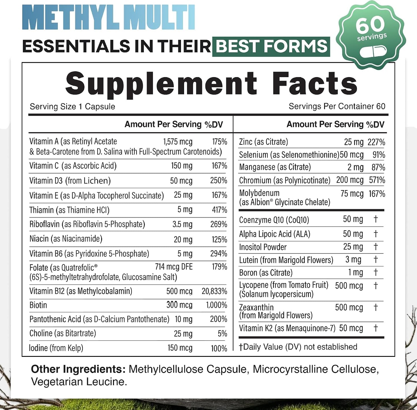 Wild Methylated Multivitamin for Women & Men – Daily Multi Vitamin with Methylated B12, Folate, CoQ10 & More (60 Capsules) - görsel 4