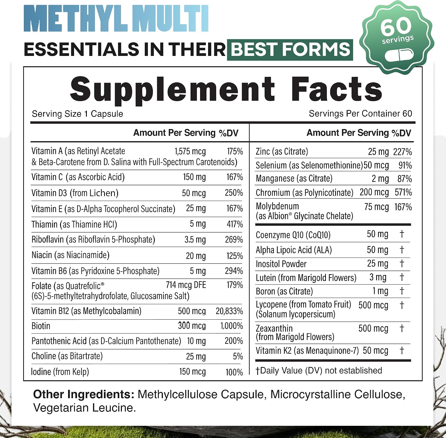 Wild Methylated Multivitamin for Women & Men – Daily Multi Vitamin with Methylated B12, Folate, CoQ10 & More (60 Capsules) - görsel 4