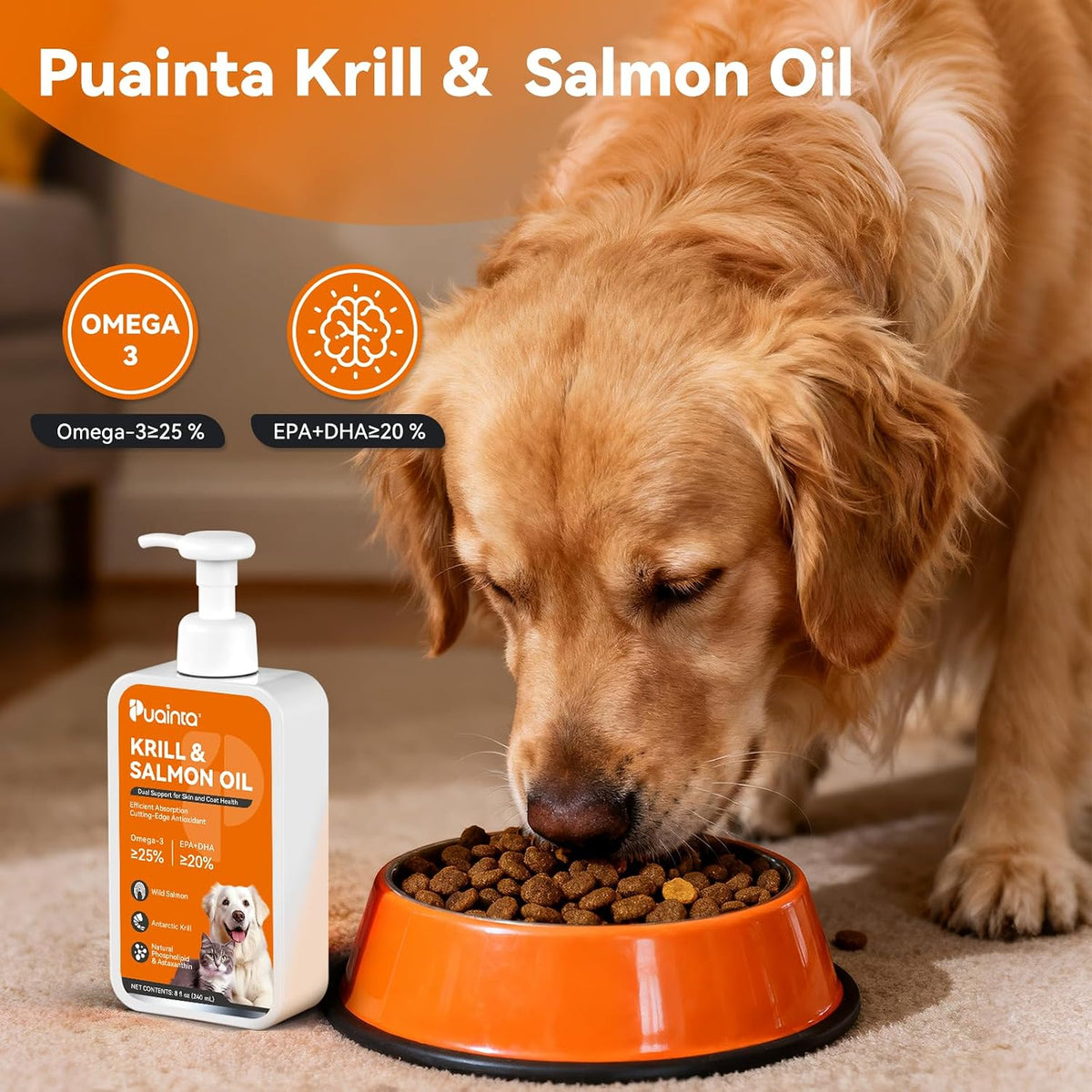 PUAINTA Omega-3 Fish Oil for Dogs and Cats – Wild Icelandic Salmon Oil and Antarctic Krill Oil, 237 ml - görsel 6