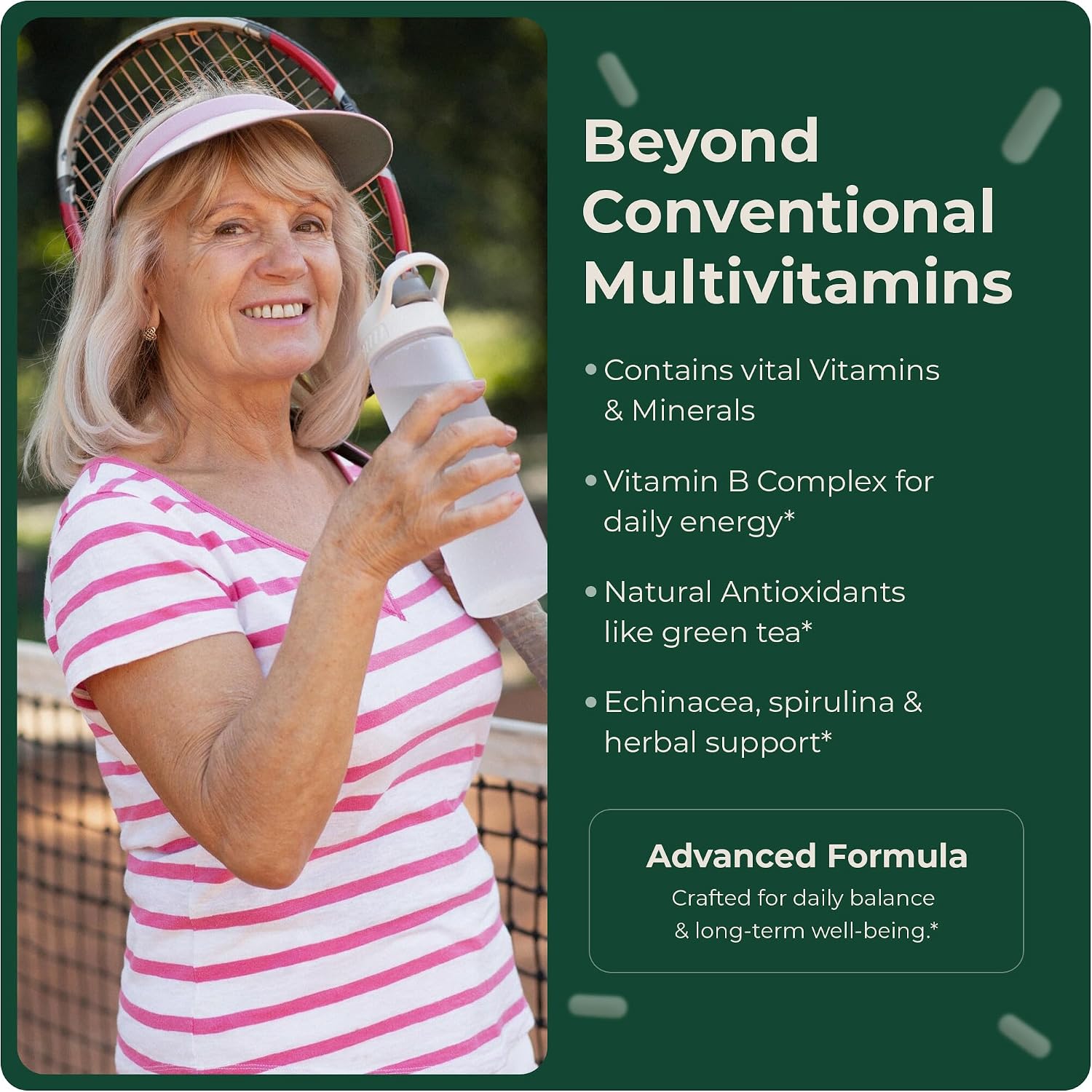 Veridda Longevity Complete Longevity Mix - Multivitamin with Vitamin B Complex, Antioxidants, Echinacea, Spirulina, Lutein, Lycopene for Immune Support, 60 Capsules - görsel 4