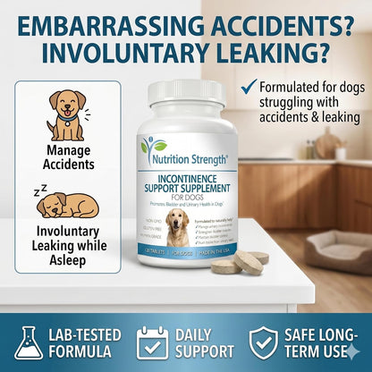 Dog Incontinence Support – Organic Herbal Supplement for Bladder Control – 120 Chewable Tablets