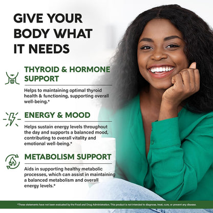 Thyroid Support for Women - Selenium 200 mcg | Astragalus | Zinc & Iodine | L-Tyrosine | Adaptogen Herbs - 21-in-1 Antioxidant & Immune Support - Vegan, Non-GMO - Lab Tested - 60 Capsules