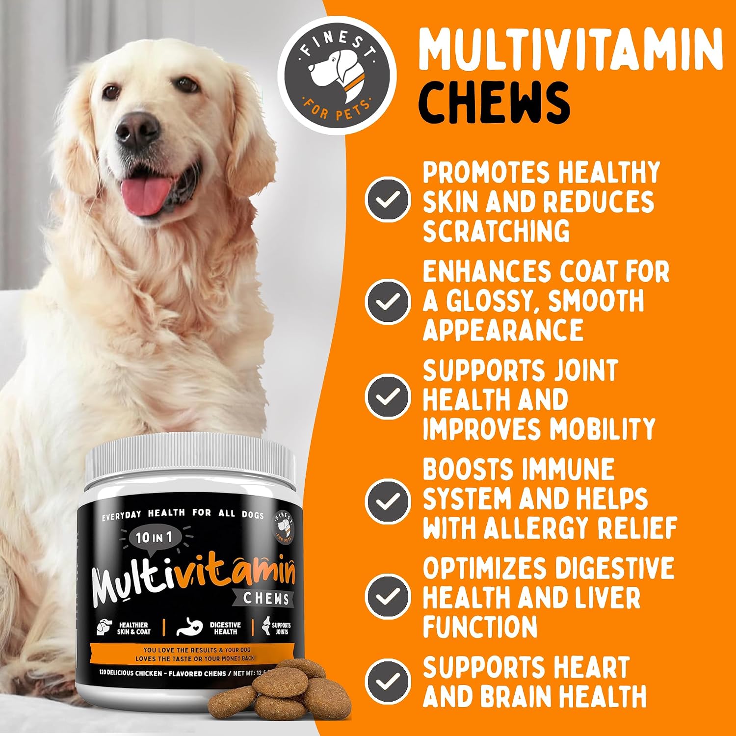 Multivitamin Dog Supplement – 10 in 1 with Omega Fish Oil & Glucosamine for Improved Joint & Skin Support, Gut, Digestion & Immune Everyday Health (120 Chewable Treats) - görsel 2