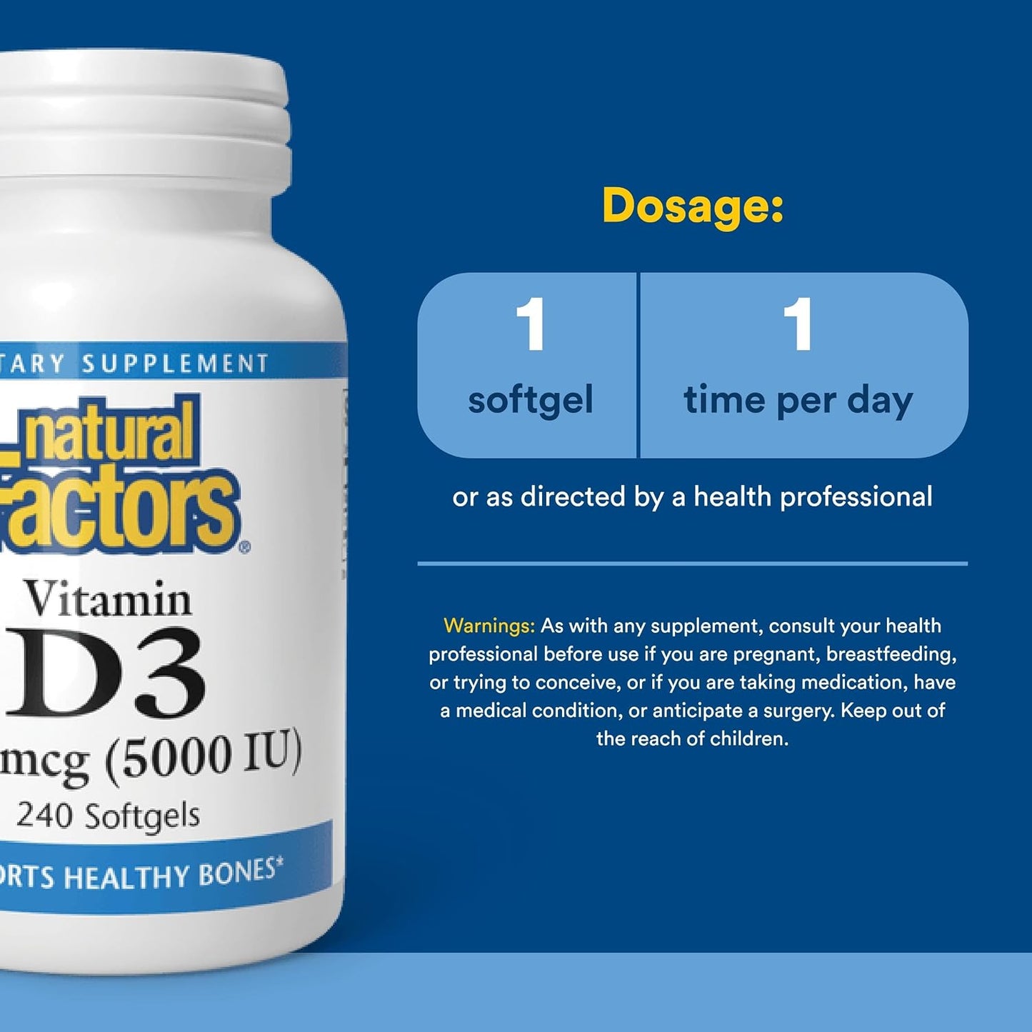 Natural Factors Vitamin D3 5000 IU - Supports Bone, Joint & Immune Health - 240 Softgels - görsel 3