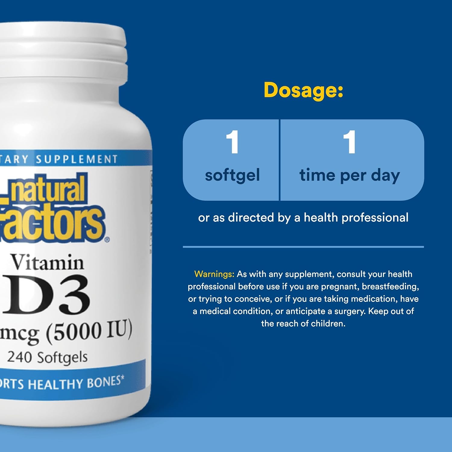 Natural Factors Vitamin D3 5000 IU - Supports Bone, Joint & Immune Health - 240 Softgels - görsel 3