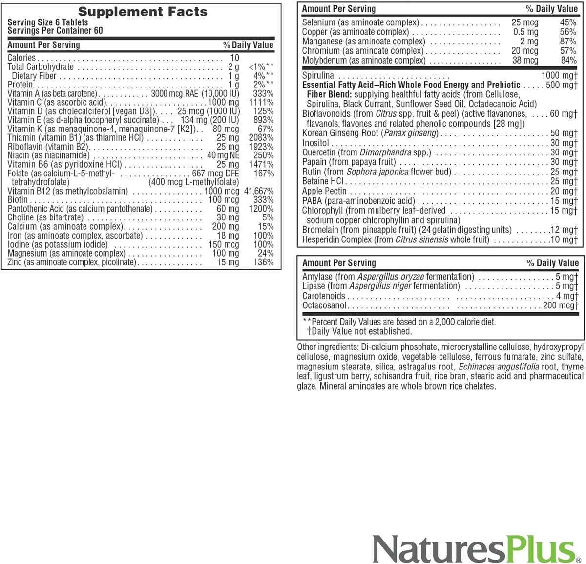 NaturesPlus Source of Life Multivitamin & Mineral Supplement, 360 Mini-Tablets - görsel 5