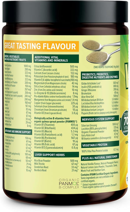 Vital All-in-One Daily Powdered Supplement - Natural Greens Superfood Powder for Energy & Wellbeing, Super Greens Powder Drink Mix with Probiotic & Antioxidant Support - Lemon & Ginger, 120 g