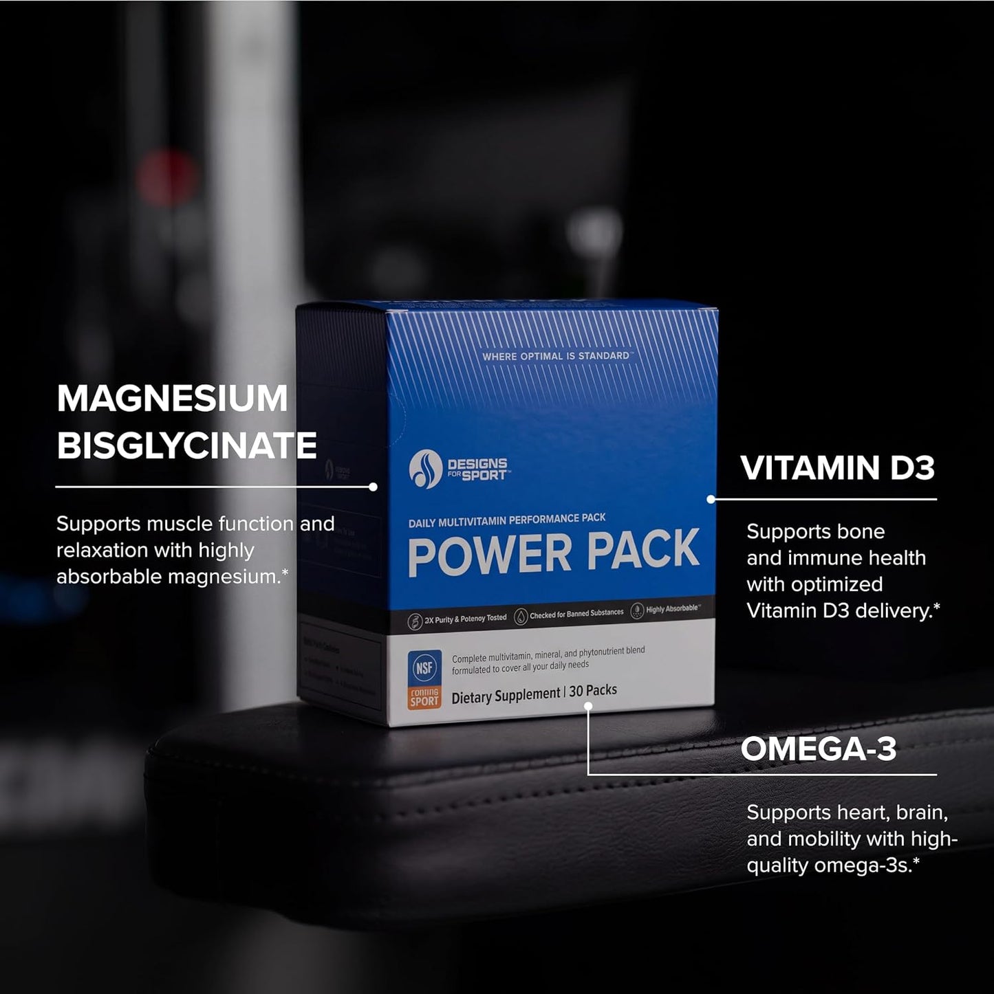 Designs for Sport Vitamin Packs - NSF Certified for Sport Power Pack with Daily Multivitamin, Fish Oil Omega-3, Magnesium Glycinate & Vitamin D3 + K (30 Sachets) - görsel 5