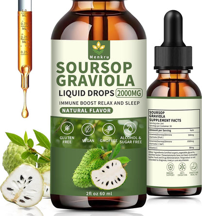 Menkru Organic Soursop Bitters Liquid Multivitamin Drops – Pure Graviola Extract with Vitamin C, Immune & Skin Support, Sugar and Gluten-free, 59 ml