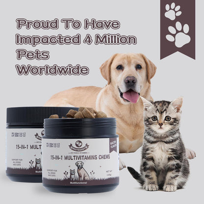 Best Buddy Multivitamin 15-in-1 Chews for Dogs & Cats, Bacon/Pork Flavour, 225g
