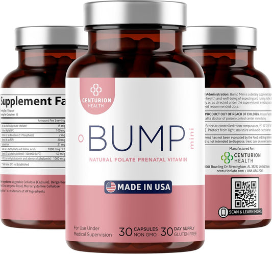 Centurion Health Bump Mini Complete Antenatal Vitamins for Women with Folate, Choline, Carbonyl Iron, Zinc, Vitamin D3 and Vitamin B12, 30 Capsules