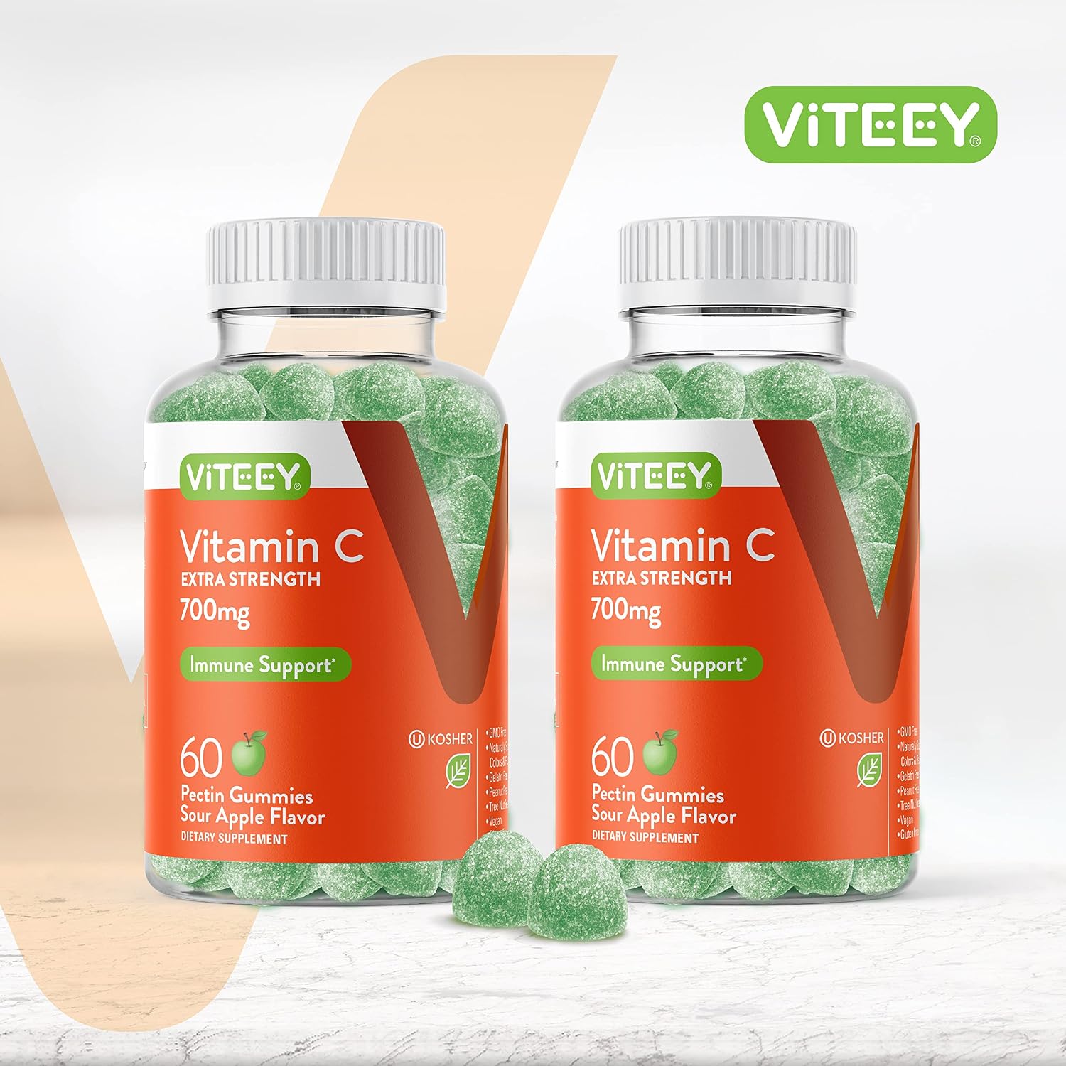 Viteey Vitamin C Gummies for Adults - 700mg - Vegan and Gluten-free - 120 Chewables - görsel 2