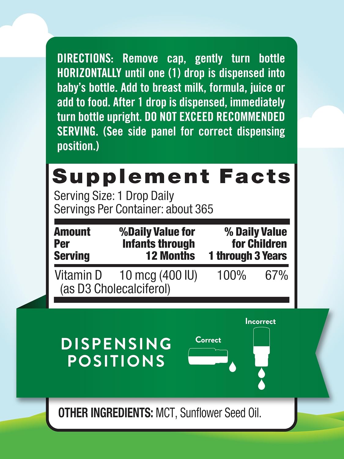 Nature's Truth Vitamin D Drops for Infants | 400 IU | 9.2 mL | D3 for Children | Vegetarian, Non-GMO & Gluten-free - görsel 2