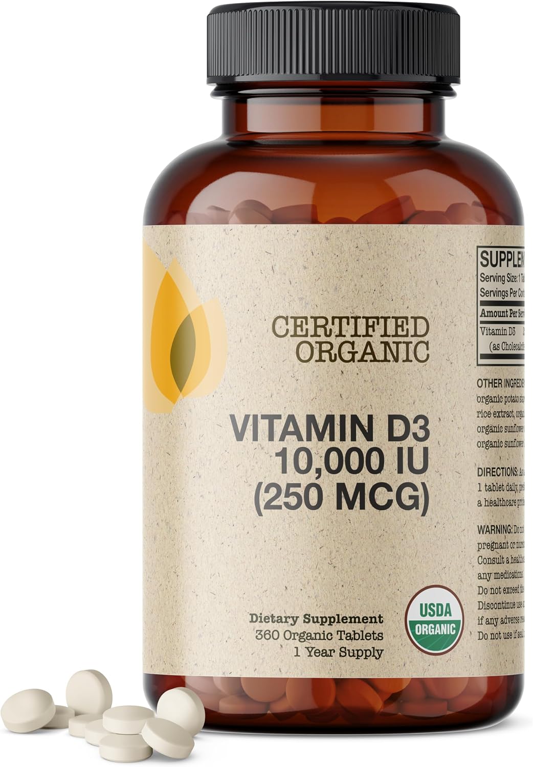 Futurebiotics Vitamin D3 10,000 IU (250 MCG) – 360 Organic Tablets - görsel 1