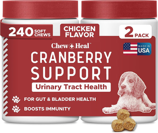 Dog UTI Cranberry Supplement for Dogs, 240 Soft Chews - Natural Urinary Support with Echinacea and Vitamin C (2 Packs of 120)